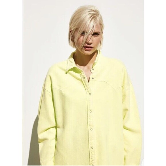 Zara Women’s Sz M Up Shirt Jacket Neon Long Sleeve - Picture 1 of 8
